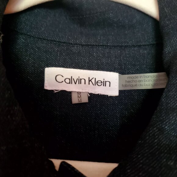 Calvin Klein Womens Cropped Denim Jacket M Buttons Navy Blue Puff Sleeves - Picture 2 of 10